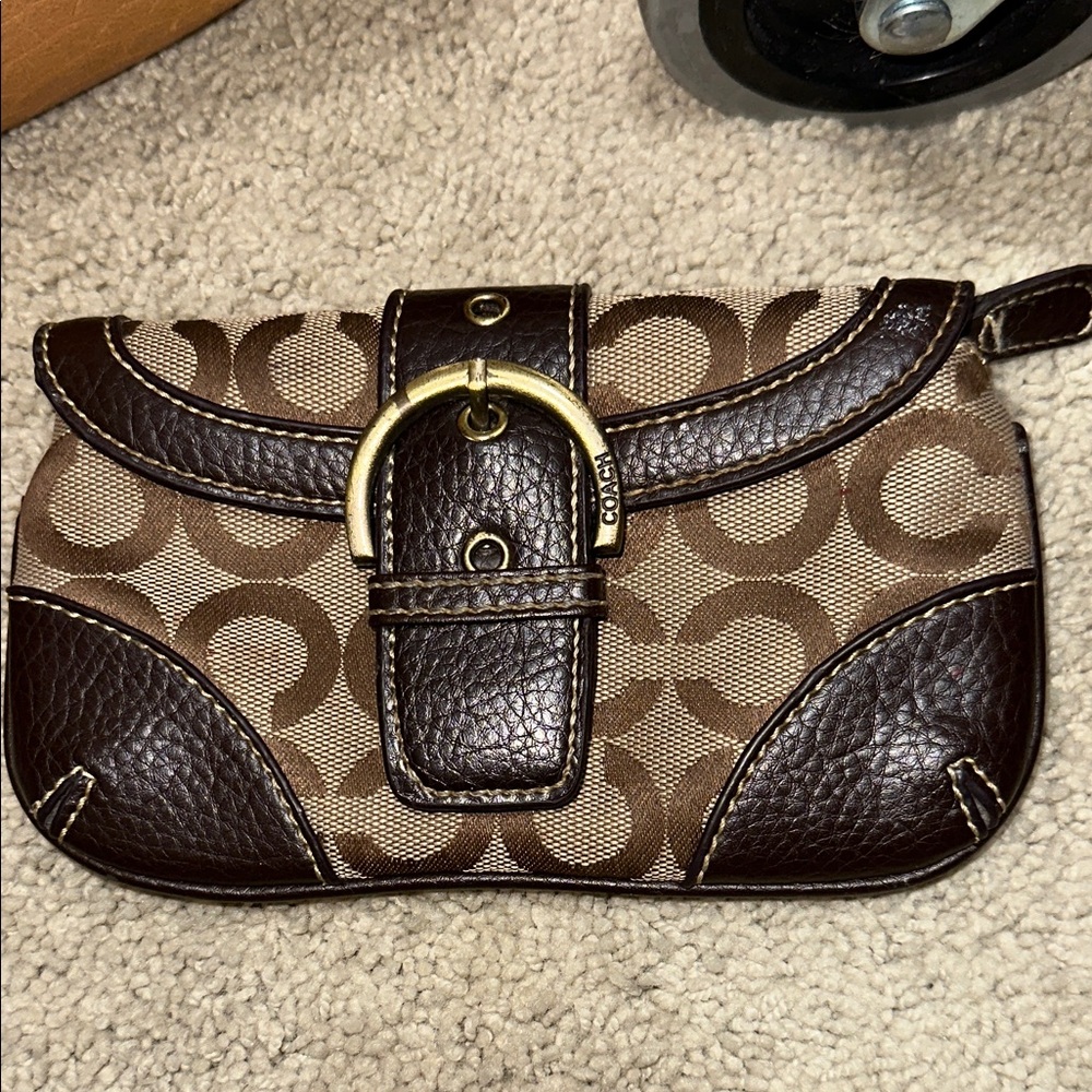 Coach Brown and Tan Signature Clutch